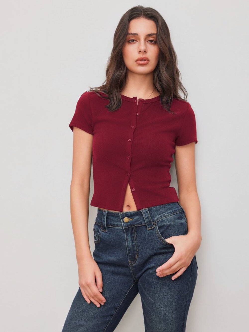 NWT Cider Red Round Neckline Button Front Short Sleeve Top Small